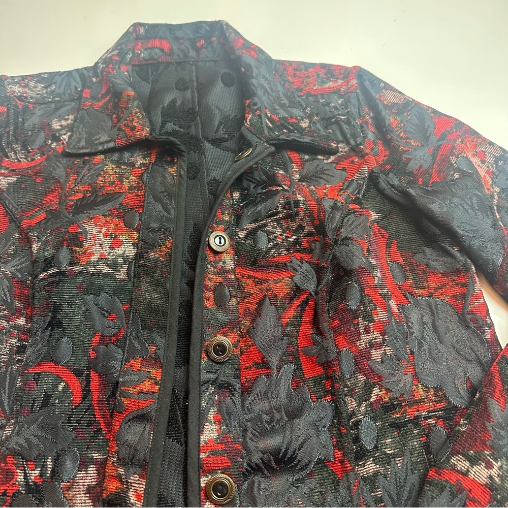 Black Crimson Brocade Tapestry Jacket | Gothic Romantic Artwear Coat - Picture 6 of 10